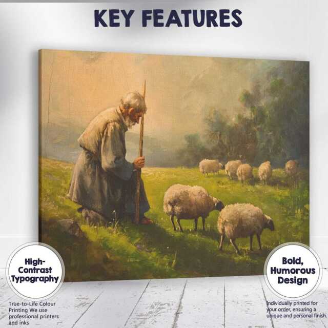 Peaceful Shepherd Grazing Sheep Pastoral Landscape Canvas Wall Art Print Decor Picture Ready To Hang - image 1