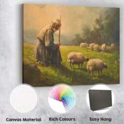 Peaceful Shepherd Grazing Sheep Pastoral Landscape Canvas Wall Art Print Decor Picture Ready To Hang - thumbnail 2