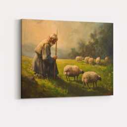 Peaceful Shepherd Grazing Sheep Pastoral Landscape Canvas Wall Art Print Decor Picture Ready To Hang - thumbnail 4