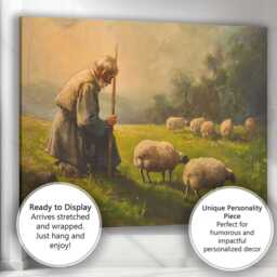 Peaceful Shepherd Grazing Sheep Pastoral Landscape Canvas Wall Art Print Decor Picture Ready To Hang - thumbnail 3