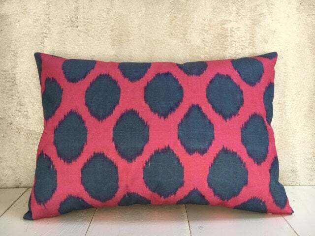 Silk Ikat Pillow Cover, Handwoven Cushion, Turkish Decor - 16x24 - image 1