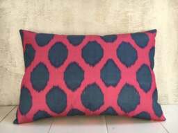 Silk Ikat Pillow Cover, Handwoven Cushion, Turkish Decor - 16x24 - thumbnail 1