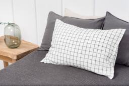Linen Pillowcase, White/Black Checks, Stonewashed Bedding, Natural Pillow Cover