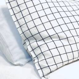 Linen Pillowcase, White/Black Checks, Stonewashed Bedding, Natural Pillow Cover - thumbnail 3