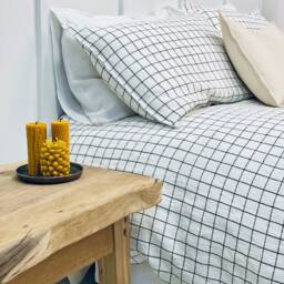 Linen Pillowcase, White/Black Checks, Stonewashed Bedding, Natural Pillow Cover - thumbnail 2