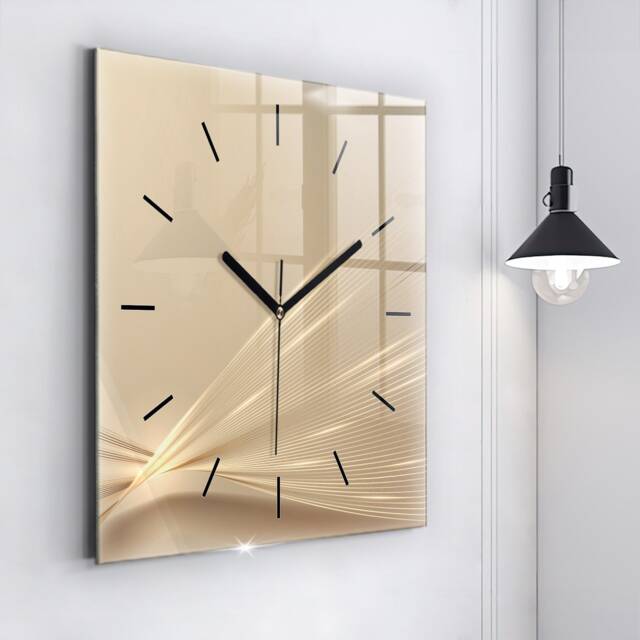 Abstract Light Tempered Glass Clock, Golden Personalized Custom Wall Clock - image 1