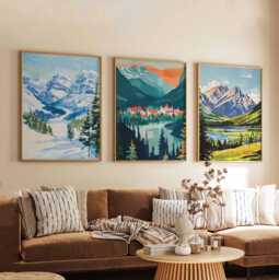 Set Of 3 Banff Canada Posters, Travel Posters Set, Prints, Canadian Wall Art, National Park Decor, Mountain Print - thumbnail 1