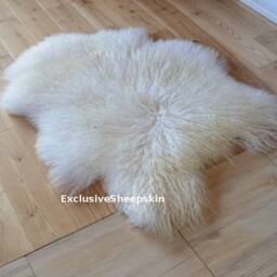 Genuine Iceland Sheepskin 100% Lambskin Sheep Skin Rug Pelt Curly White Long Wool, Schaffell, Hygge - thumbnail 3