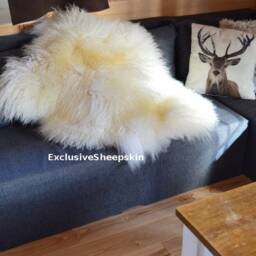 Genuine Iceland Sheepskin 100% Lambskin Sheep Skin Rug Pelt Curly White Long Wool, Schaffell, Hygge - thumbnail 2