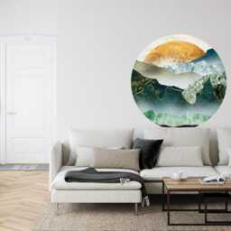 Green Golden Mountains Wall Decal, Sunset Circle Art, Removable Peel & Stick - thumbnail 3