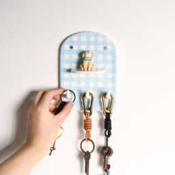Custom Blue Checked Pet Wall Key Holder Ceramic Pattern Mounted Rack Personalized Sculpture Hanger Dog Cat Mom Hooks - thumbnail 2