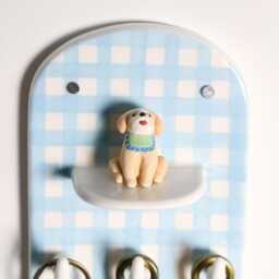 Custom Blue Checked Pet Wall Key Holder Ceramic Pattern Mounted Rack Personalized Sculpture Hanger Dog Cat Mom Hooks - thumbnail 3