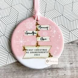 Personalised First Christmas As Grandparents Gran Grandma Nanna Snowflake Signpost Design Ceramic Or Acrylic Round Ornament Keepsake - thumbnail 2