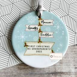 Personalised First Christmas As Grandparents Gran Grandma Nanna Snowflake Signpost Design Ceramic Or Acrylic Round Ornament Keepsake - thumbnail 3