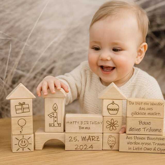 Personalized Baby Gift For A 1st Birthday Wooden Building Blocks To Color - Toy Toys Montessori Nursery - image 1