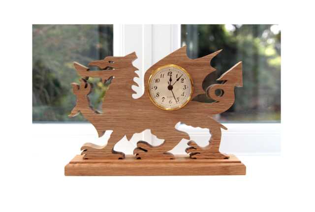 Welsh Dragon Oak Clock Handmade St. David's Day Gift - image 1