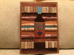 Wood Wall Art Sculpture Featuring A Hand Cut Wine Bottle Set in An Array Of Corks & Oak Wood Pieces Stained Variety Colors