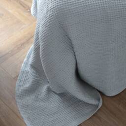 Light Grey Linen Cotton Waffle Texture Blanket - Gray Bed Cover, Bedspread, Coverlet in King & Queen Sizes - thumbnail 3