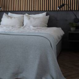 Light Grey Linen Cotton Waffle Texture Blanket - Gray Bed Cover, Bedspread, Coverlet in King & Queen Sizes - thumbnail 2