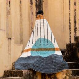 Handmade Block Printed Cotton Quilt Boho Kantha Bedspread - thumbnail 2
