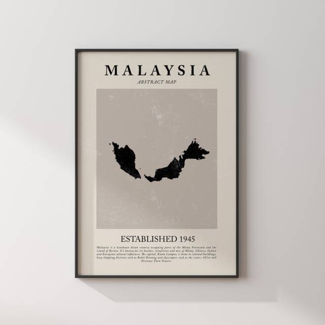 Malaysia Map Vintage Abstract Wall Art Print Picasso + Matisse Inspired Travel Poster - image 1