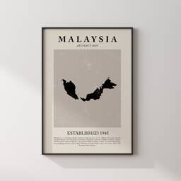Malaysia Map Vintage Abstract Wall Art Print Picasso + Matisse Inspired Travel Poster - thumbnail 1