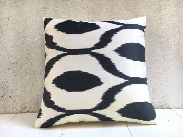 Silk Ikat Pillow Cover, Handwoven Decorative Cushion - 16x16 - image 1