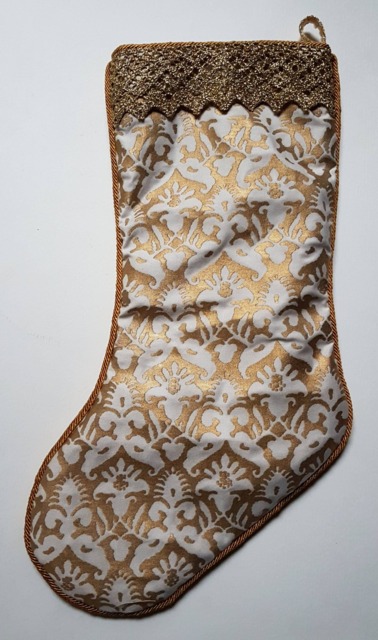 Luxury Christmas Stocking in Ivory & Gold Fortuny Fabric Delfino Pattern - Made Italy - image 1