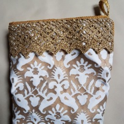 Luxury Christmas Stocking in Ivory & Gold Fortuny Fabric Delfino Pattern - Made Italy - thumbnail 3