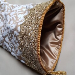 Luxury Christmas Stocking in Ivory & Gold Fortuny Fabric Delfino Pattern - Made Italy - thumbnail 2