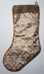 Luxury Christmas Stocking in Ivory & Gold Fortuny Fabric Delfino Pattern - Made Italy