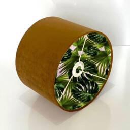 New Luxury Double Old Gold Brown Velvet & Plants Large Green Leafs Combination Lamp Shade Pendant Light Available in Multiple Sizes - thumbnail 2