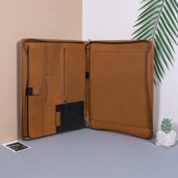Logo&name Engraved Crazy Horse Leather Portfolio, Personalized A4 Padfolio With Business Card Holder, Gift For Men, Father's Day Gift - thumbnail 2