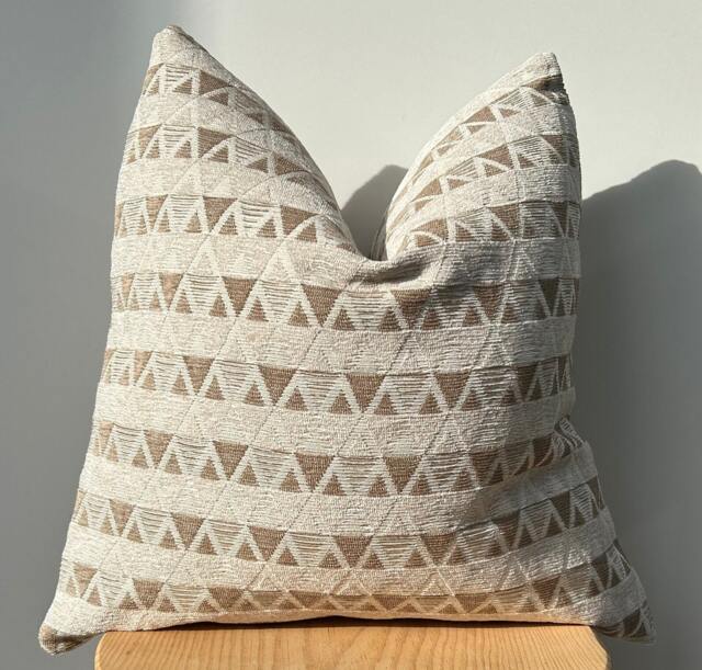 Boho Beige Textured Pillow Cover, Neutral Woven Cushion Case, Decorative Throw For Couch Or Bed, 18x18, Halloween Gift, Geometric Cover - image 1