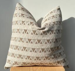Boho Beige Textured Pillow Cover, Neutral Woven Cushion Case, Decorative Throw For Couch Or Bed, 18x18, Halloween Gift, Geometric Cover - thumbnail 1