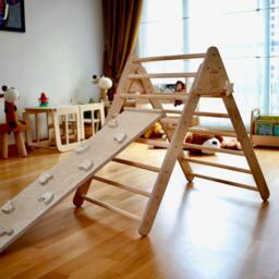 5 Pieces Montessori Climbing Set For Kids, Large Size Foldable Triangle, Arch, Pillow, Rockwall Ladder Board Slide - thumbnail 3