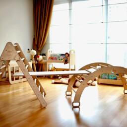 5 Pieces Montessori Climbing Set For Kids, Large Size Foldable Triangle, Arch, Pillow, Rockwall Ladder Board Slide - thumbnail 2