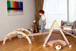 5 Pieces Montessori Climbing Set For Kids, Large Size Foldable Triangle, Arch, Pillow, Rockwall Ladder Board Slide