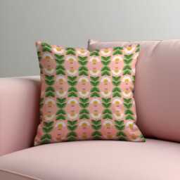 Retro Floral Cushion Cover, Green Leaf & Yellow Flower Pillow Case, Mid Century Modern Throw Playful Decor - thumbnail 1