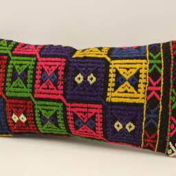Vintage Turkish Kilim Lumbar Pillow Cover, 10x20 Wool Accent Cushion - thumbnail 3