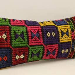 Vintage Turkish Kilim Lumbar Pillow Cover, 10x20 Wool Accent Cushion - thumbnail 2