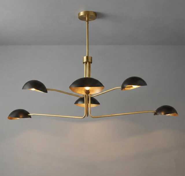 Mid Century Sputnik Chandelier 6-Orb, Brass & Black, Starburst Ceiling Light Fixture - image 1