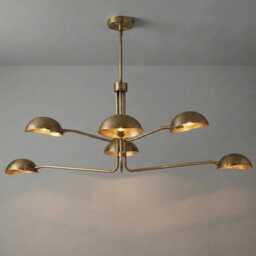 Mid Century Sputnik Chandelier 6-Orb, Brass & Black, Starburst Ceiling Light Fixture - thumbnail 2