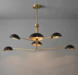 Mid Century Sputnik Chandelier 6-Orb, Brass & Black, Starburst Ceiling Light Fixture - thumbnail 1