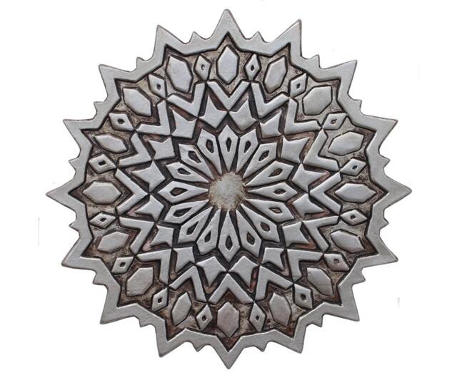 Decorative Ceramic Tile Artworks, Moroccan Design, Tile, Textured Wall Art Cutout #2 28cm Aged Silver - image 1