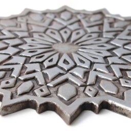 Decorative Ceramic Tile Artworks, Moroccan Design, Tile, Textured Wall Art Cutout #2 28cm Aged Silver - thumbnail 3