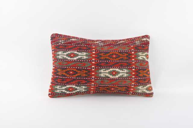 Vintage Turkish Kilim Pillow Cover Handwoven Aztec Lumbar Cushion - 12x20 - image 1