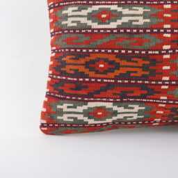 Vintage Turkish Kilim Pillow Cover Handwoven Aztec Lumbar Cushion - 12x20 - thumbnail 2
