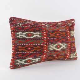 Vintage Turkish Kilim Pillow Cover Handwoven Aztec Lumbar Cushion - 12x20 - thumbnail 3