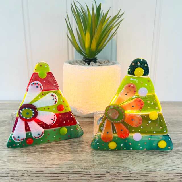 Fused Glass Floral Christmas Tree Candle Holder Decoration - Decoration, Cornish Glass, Fused Glass Cornwall - image 1